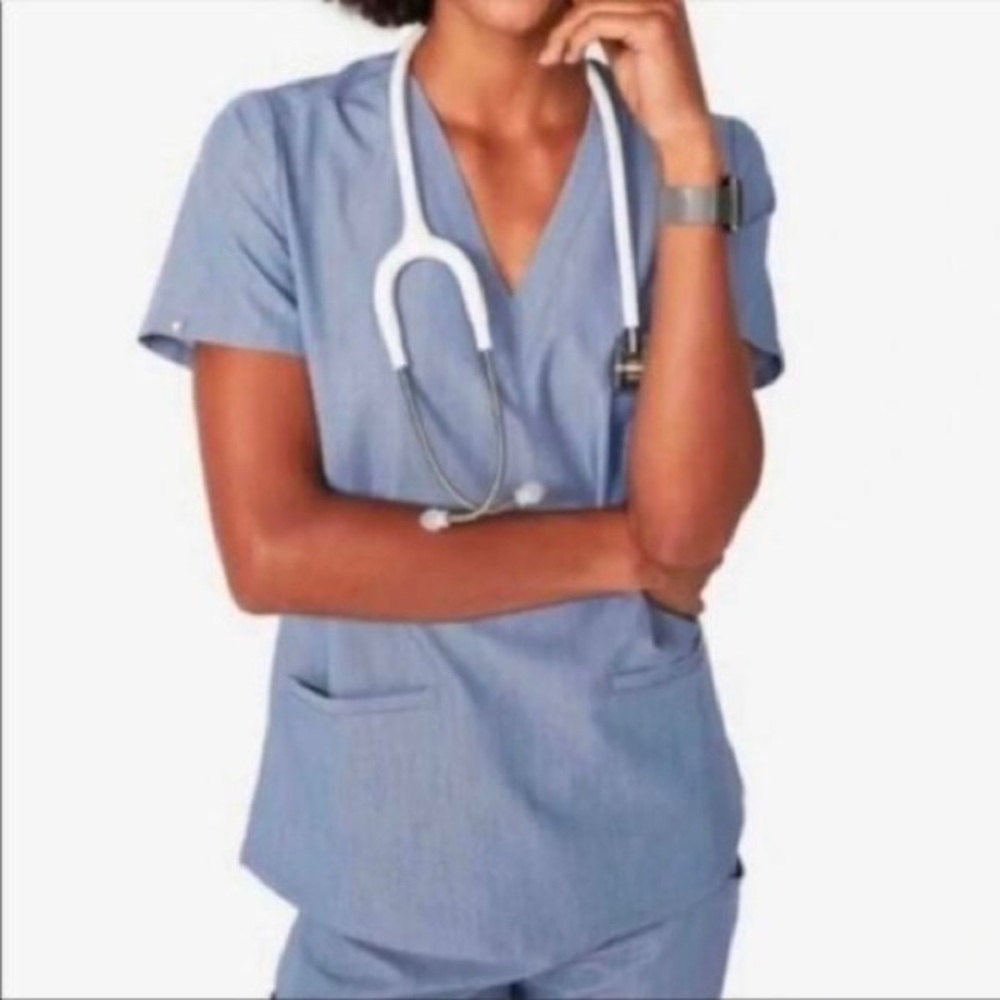 Blue Heather Chambray Figs scrub set